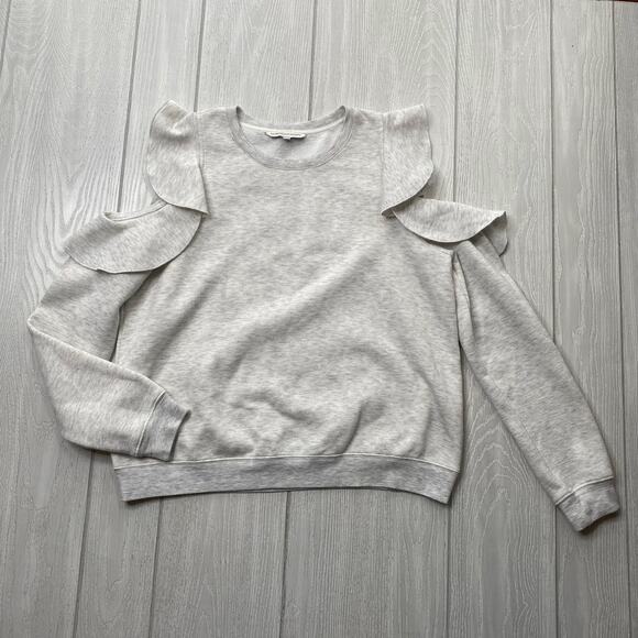 Rebecca Minkoff Women's Light Grey Cold Shoulder Ruffle Sweater Size Large - Picture 2 of 9